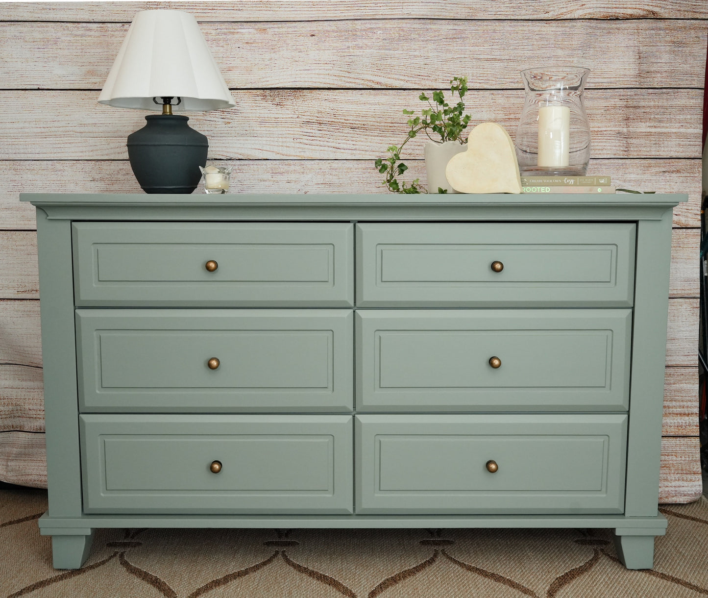 High Quality Wood Sage Green Wide Dresser