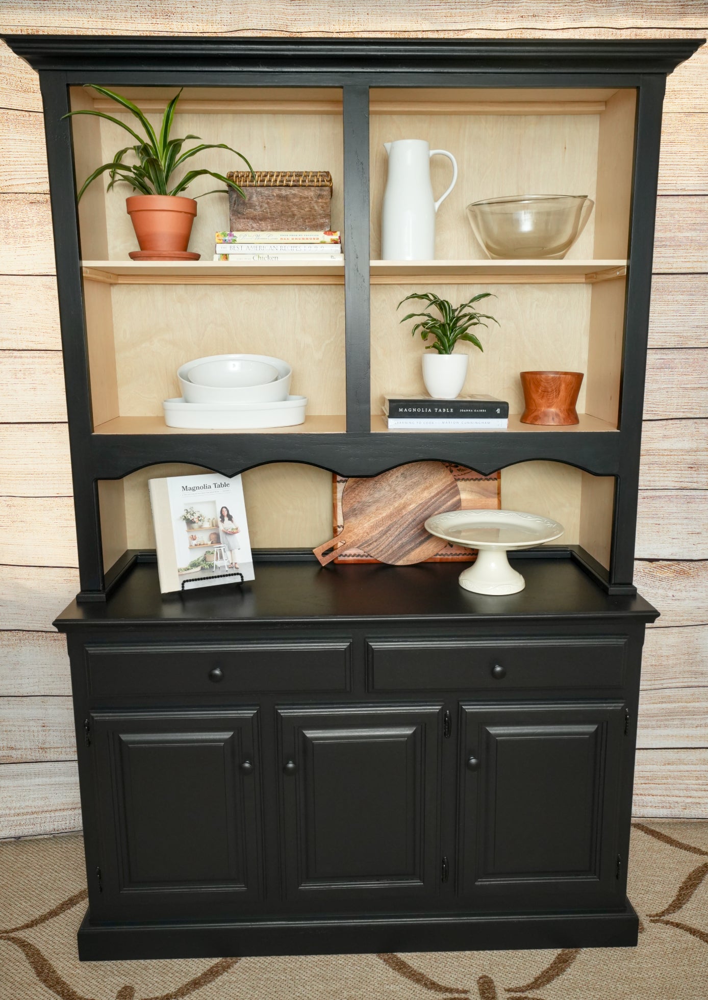 Solid Wood Black Cabinet and Hutch