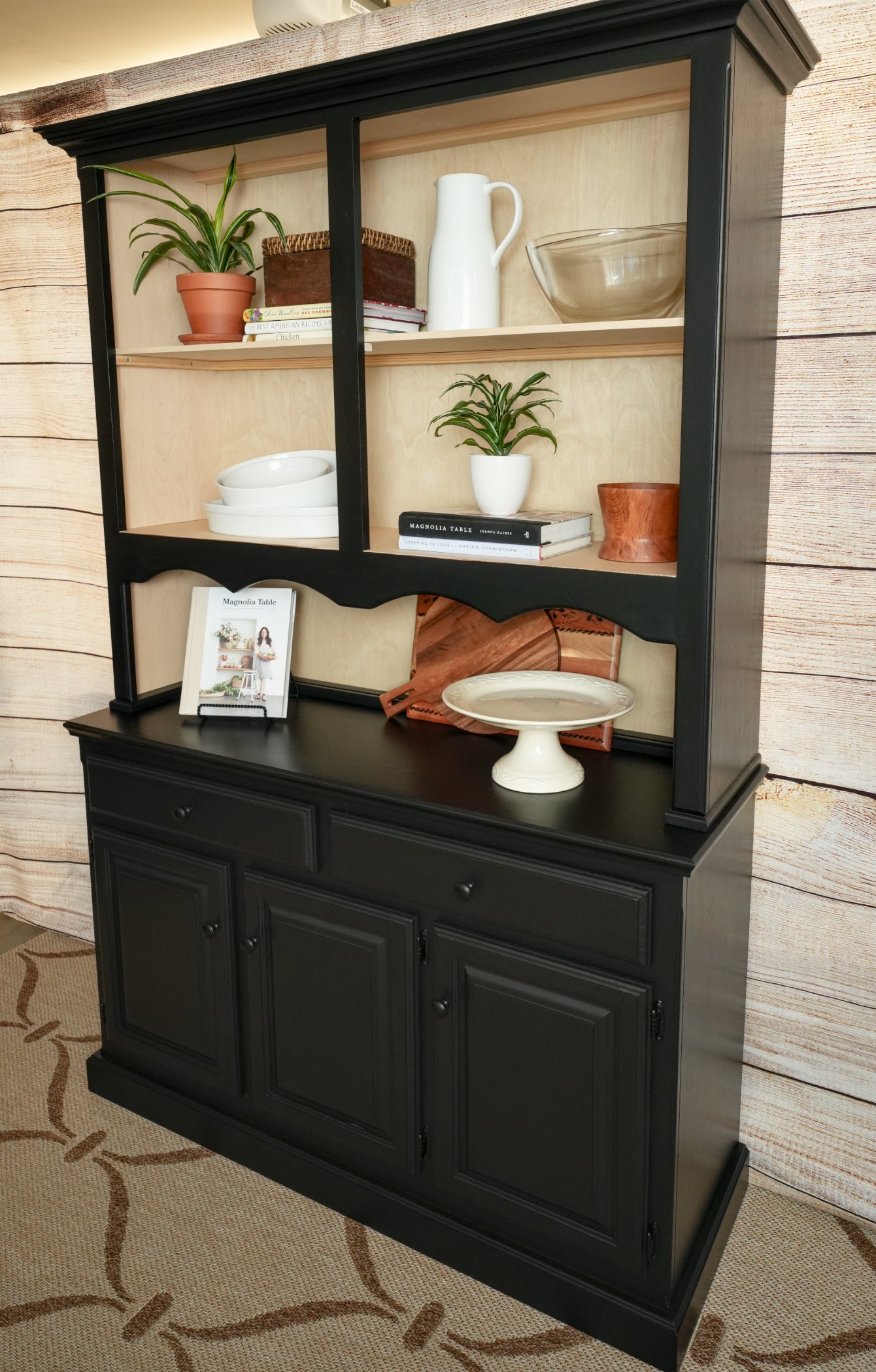 Solid Wood Black Cabinet and Hutch