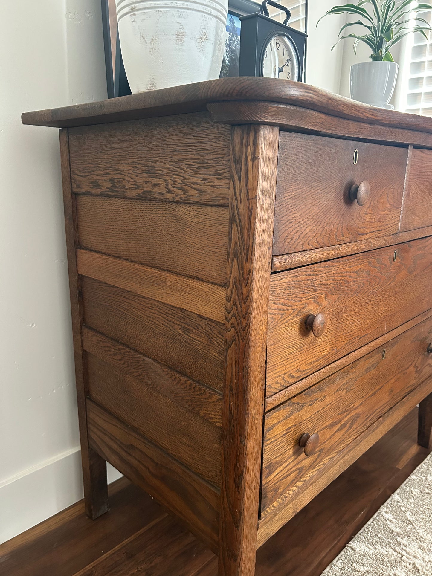 Antique Oak Serpentine Dresser