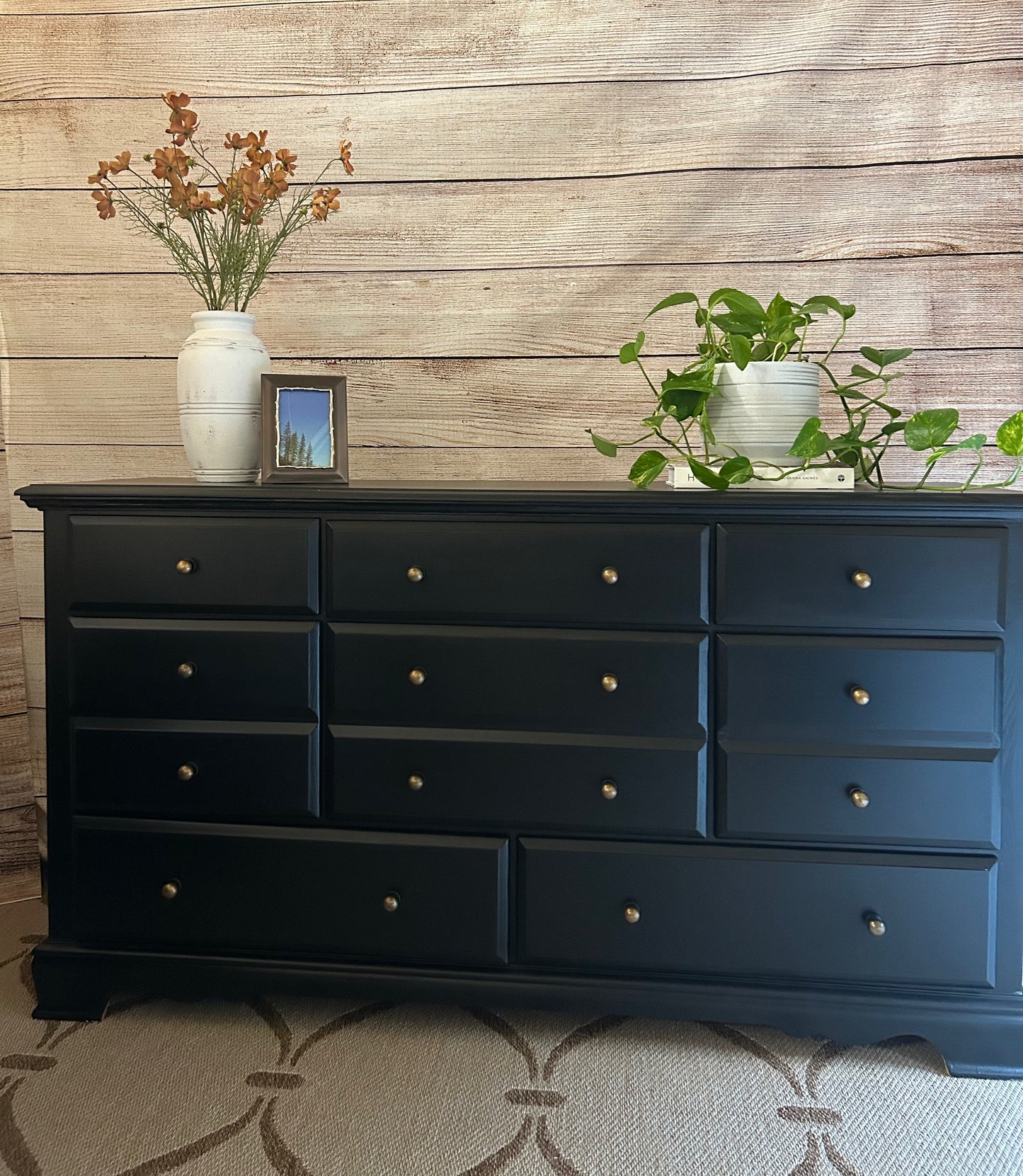 Black Solid Wood Wide Dresser and Nightstand