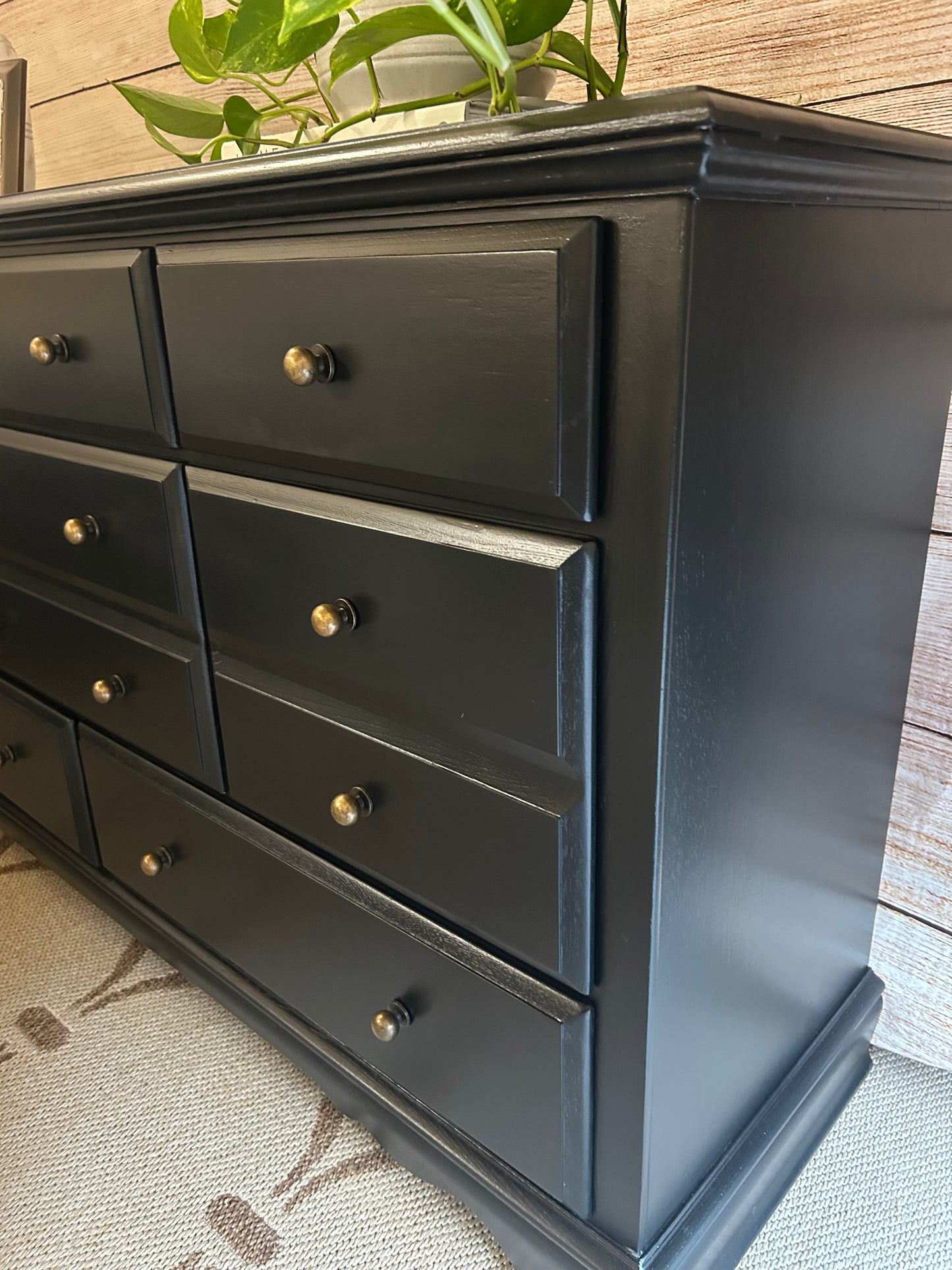 Black Solid Wood Wide Dresser and Nightstand