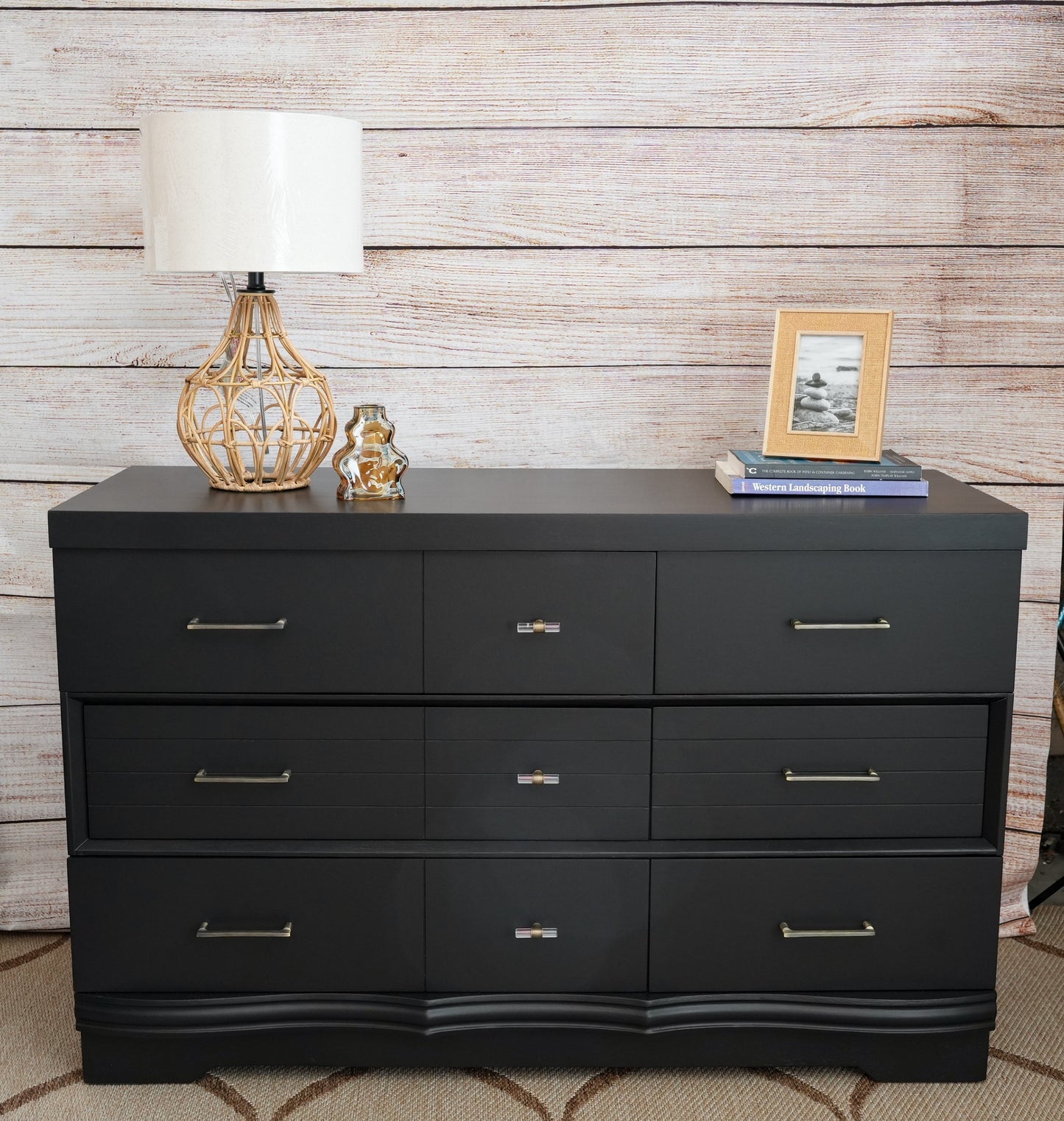 Wood Black MCM Wide Dresser