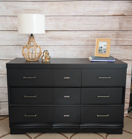 Wood Black MCM Wide Dresser