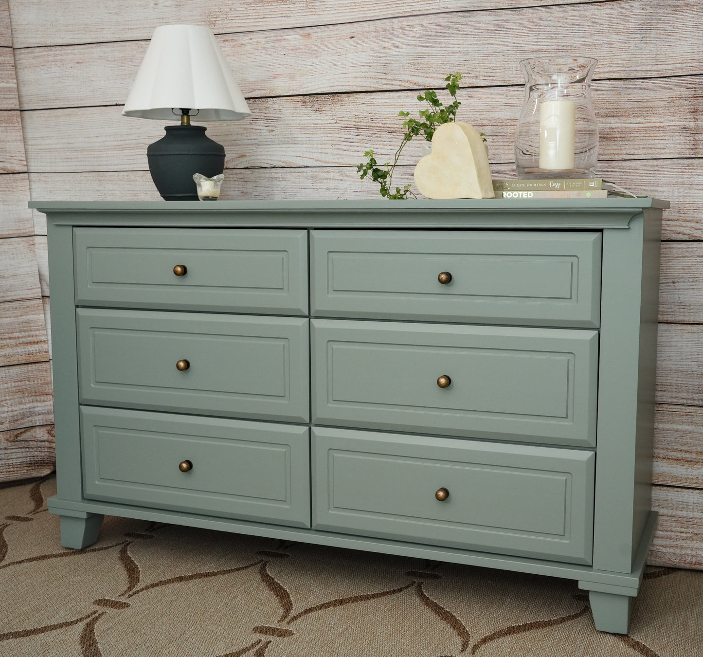 High Quality Wood Sage Green Wide Dresser
