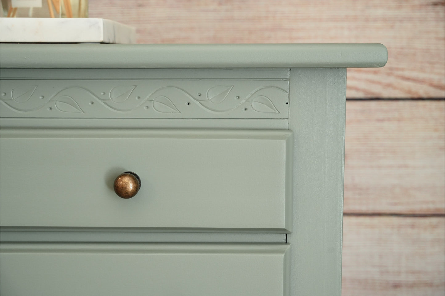 Sage Green Solid Wood Wide Dresser and Large Nightstand